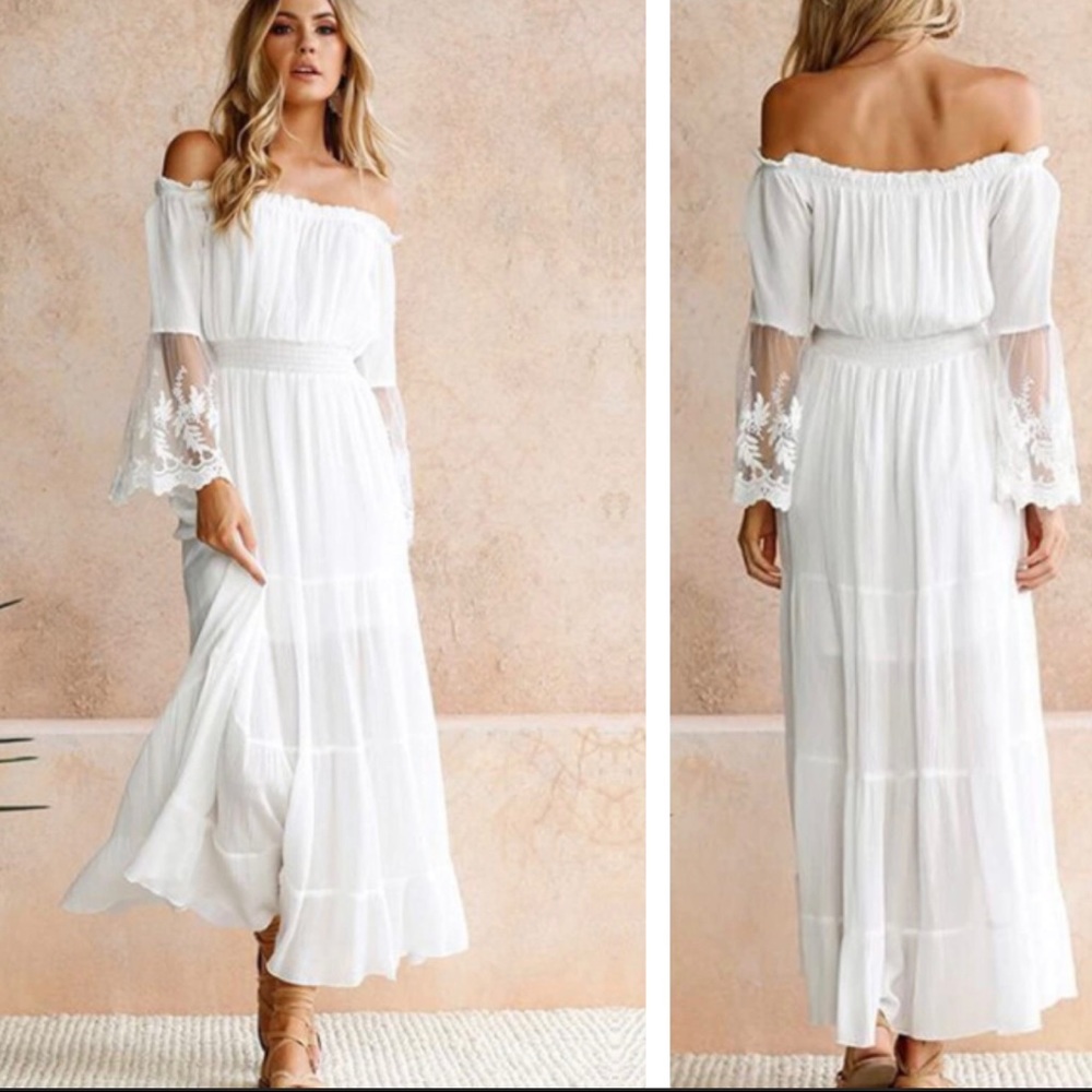 ✦NWT Boho Lace White Embroidered Maxi Dress✦ - Picture 8 of 8